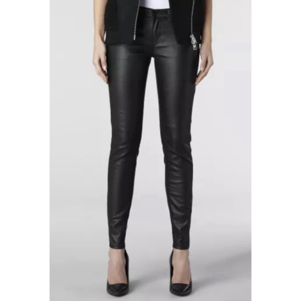 NEW ALLSAINTS Ashby Low-Rise Coated Skinny Jeans in Black